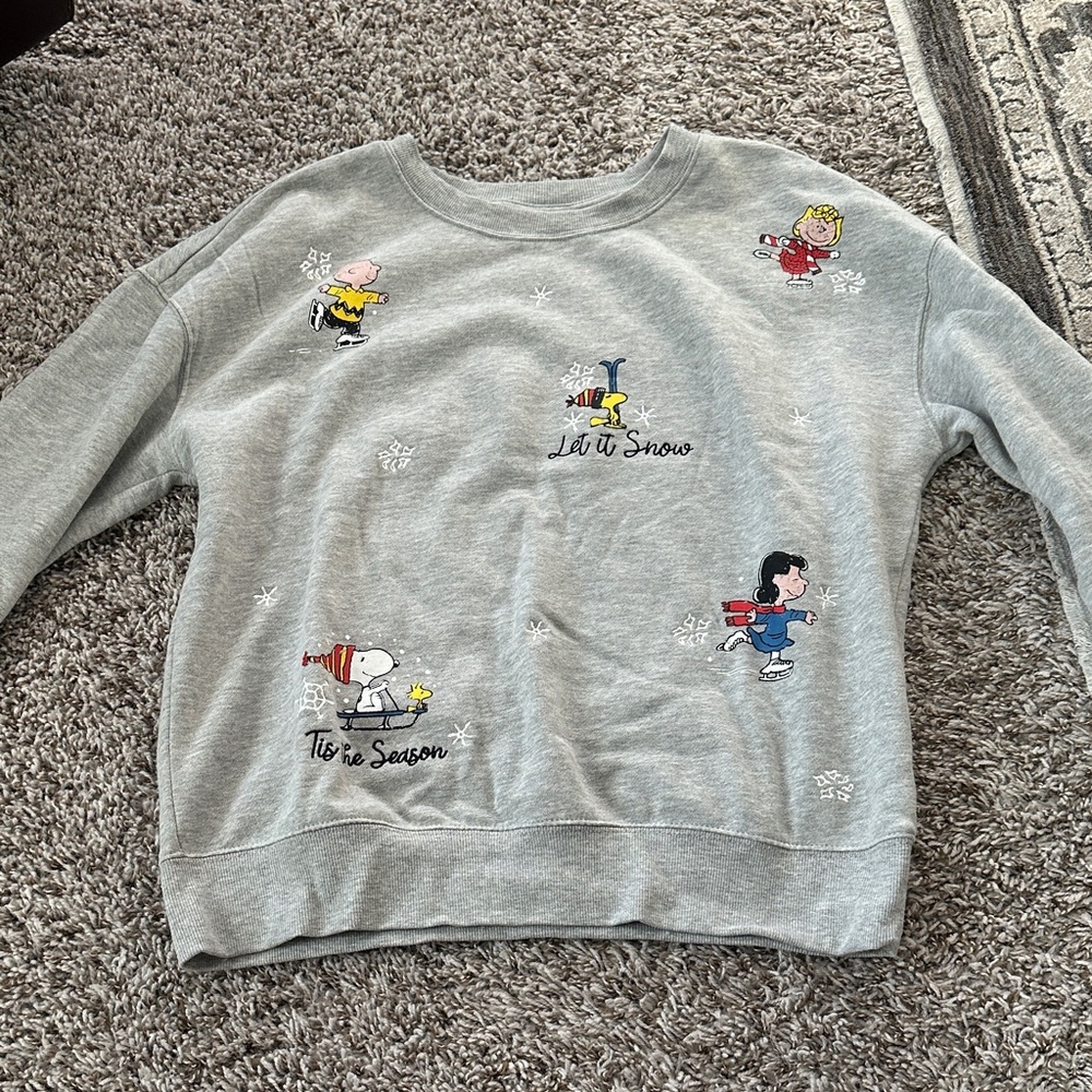 Peanuts Gray Holiday Sweatshirt with Festive Characters